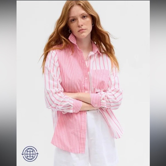GAP Pink and White Oversized Button Down Shirt - Picture 2 of 10